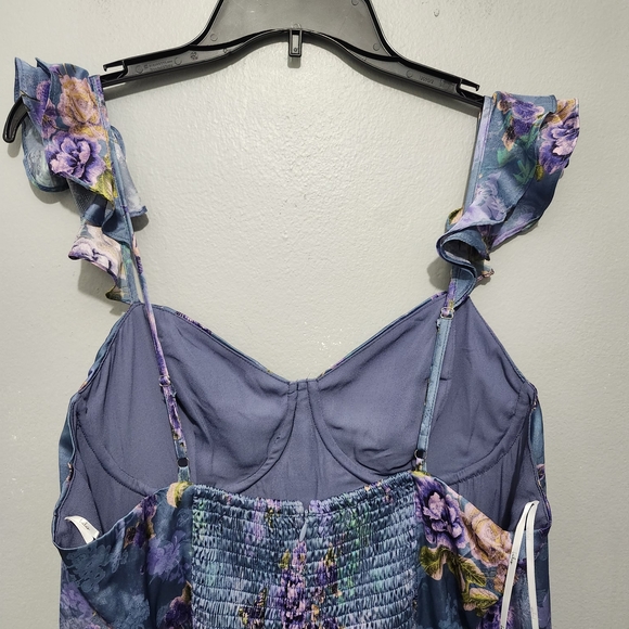 Lulu's Sweet Like Sangria Blue Floral Midi Dress with Ruffle Straps Size XXL - Picture 6 of 9